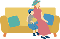 Image: Parent and child sitting on a sofa